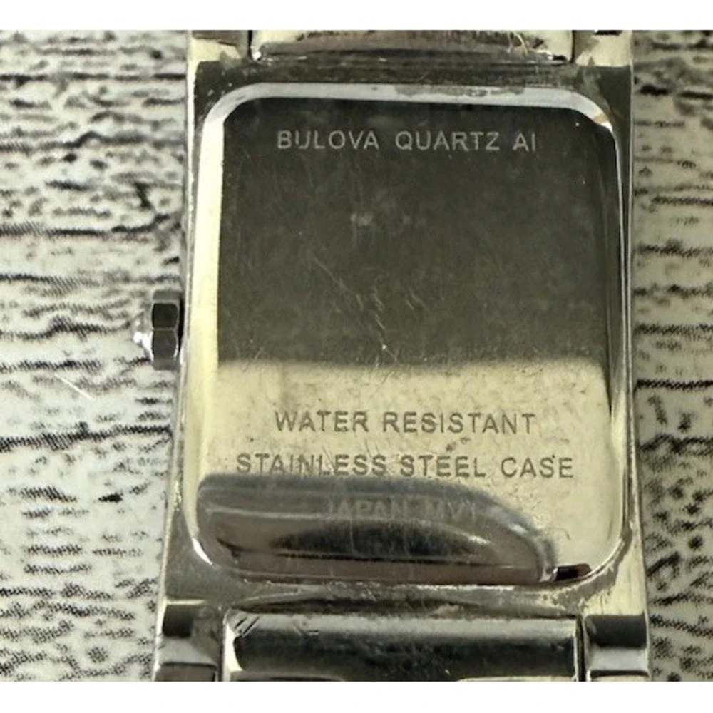 Bulova‎ Dress Watch Womens OS Silver Black Dial Crystal Bezel Stainless Steel